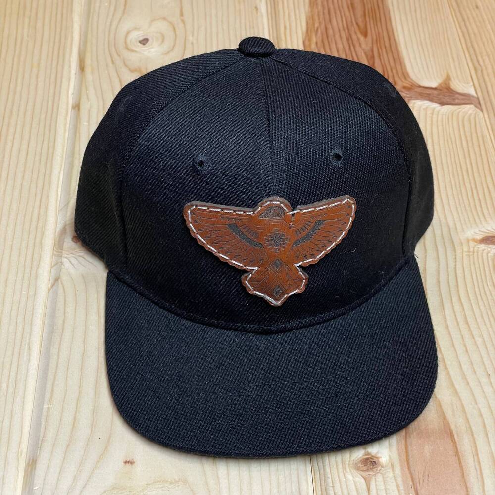 NEW THE WHOLE HERD boy's thunderbird leather patch hat, infant in black